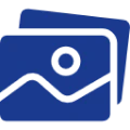 Icon of blue overlapping image thumbnails.
